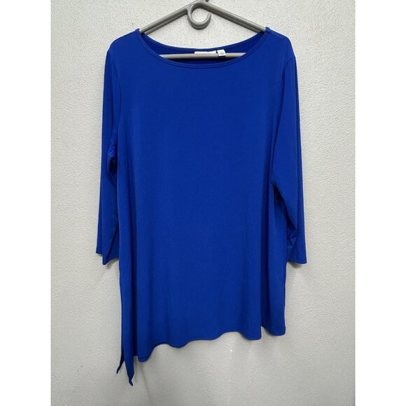 Susan Graver Womens Top Asymmetrical Tunic Size XL Blue Liquid Knit Office Work - Picture 1 of 5